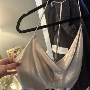 Silver satin crop top